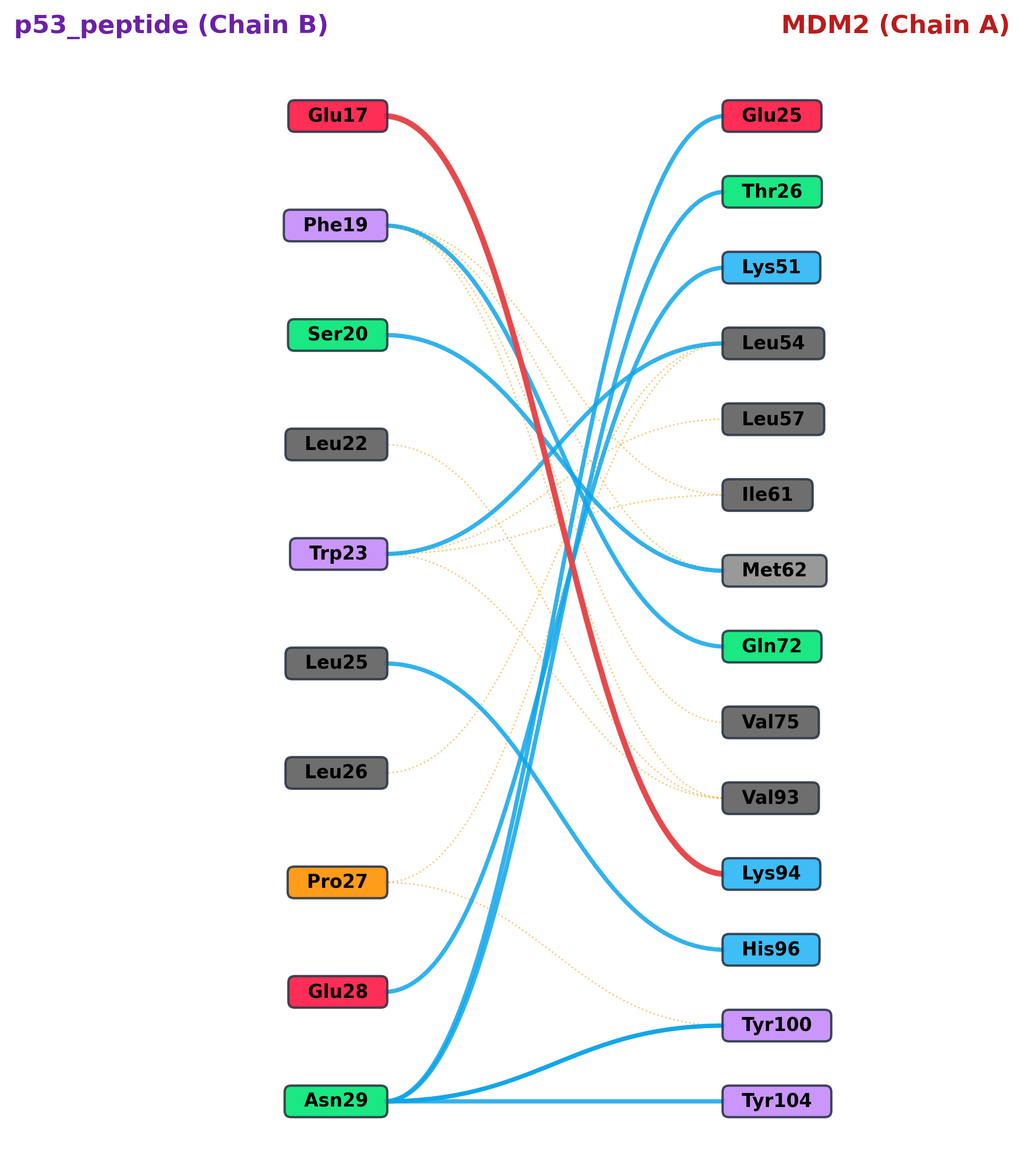 Residue-to-residue interaction network diagram